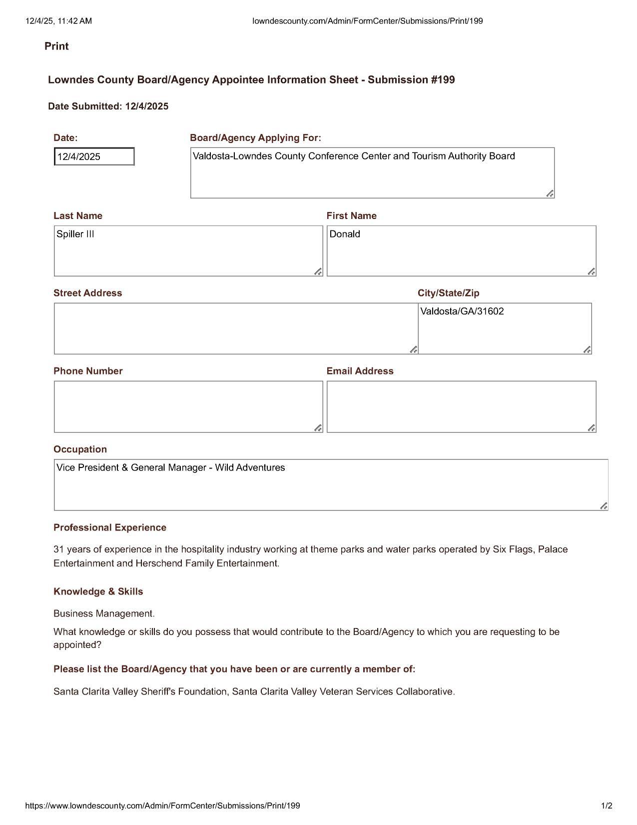 Donald Spiller III application
