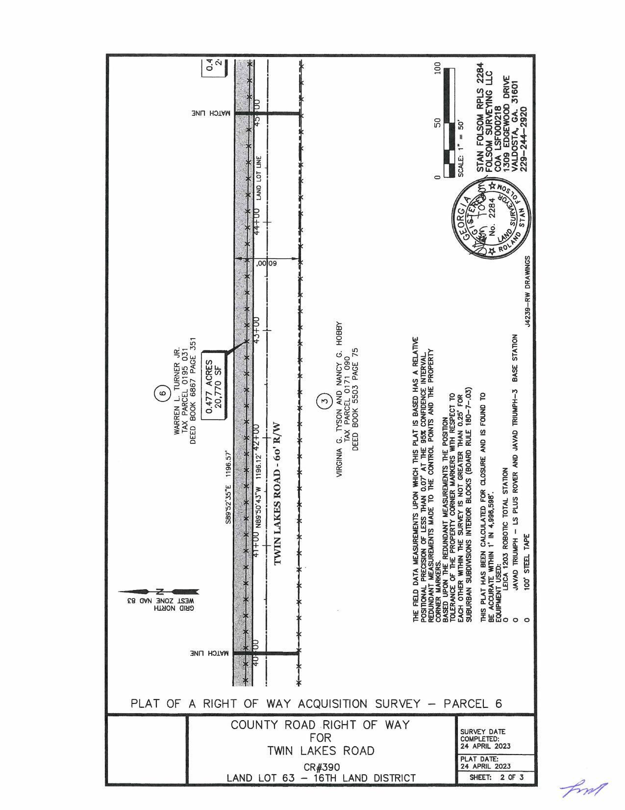 Map: RoW Acquisition Survey, Parcel 6 (2 of 3)