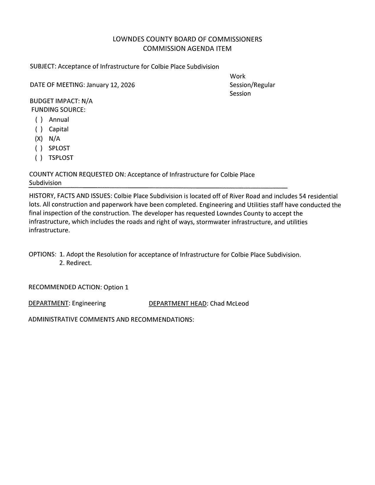 River Road, 54 lots