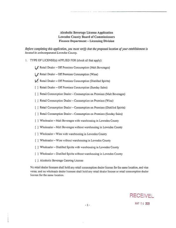 Alcoholic Beverage License Application