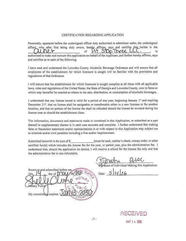 CERTIFICATION REGARDING APPLICATION