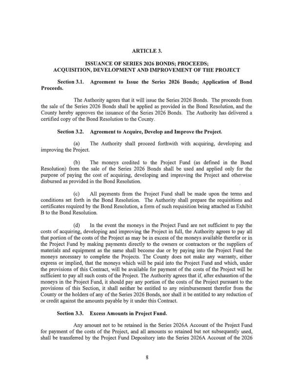 Section 3.1. Agreement to Issue the Series 2026 Bonds; Application of Bond