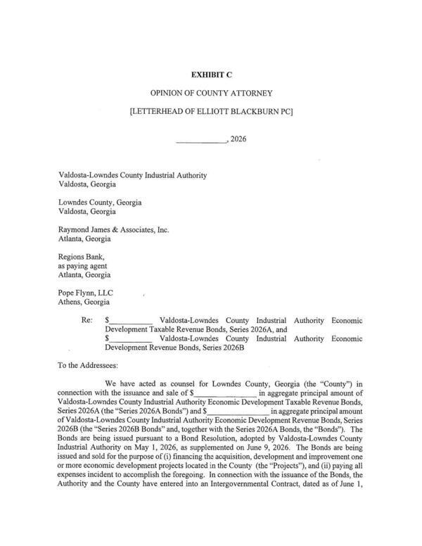 or more economic development projects located in the County (the “Projects”), and (ii) paying all
