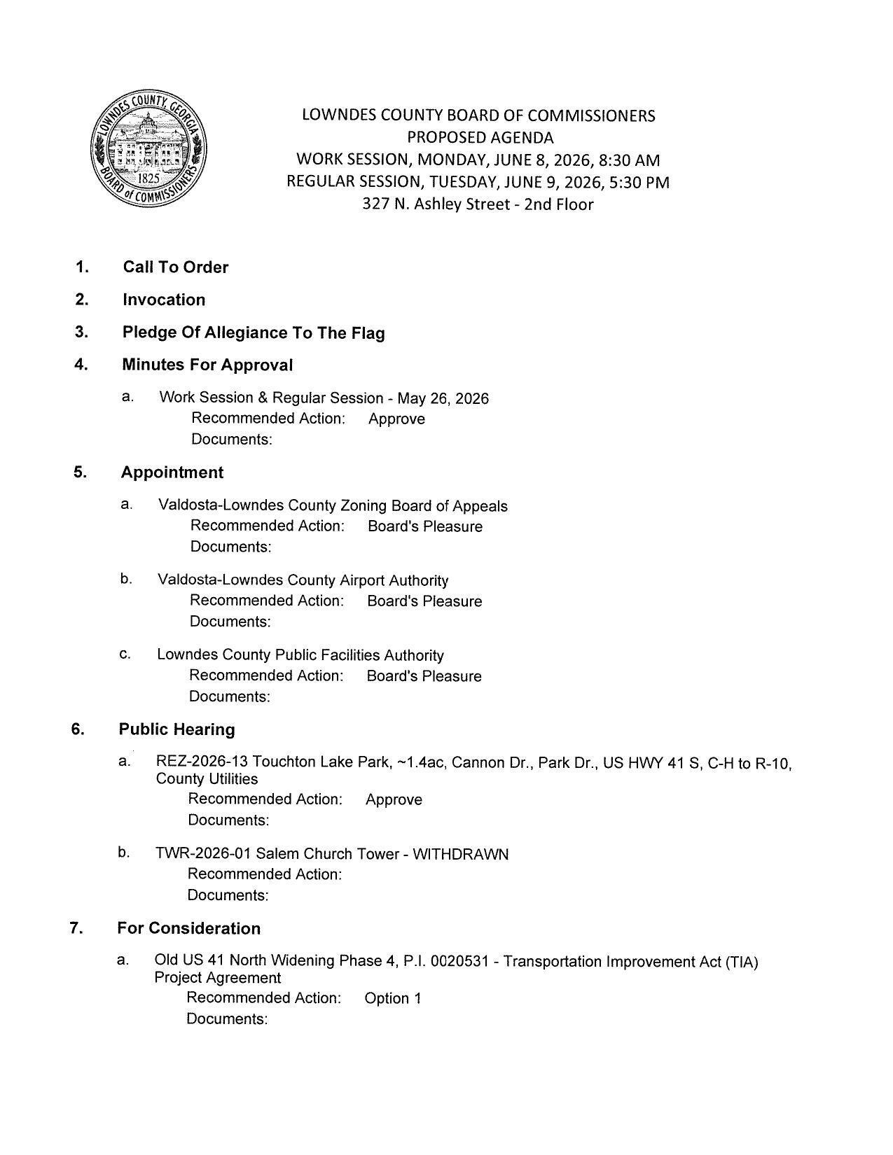 PROPOSED AGENDA