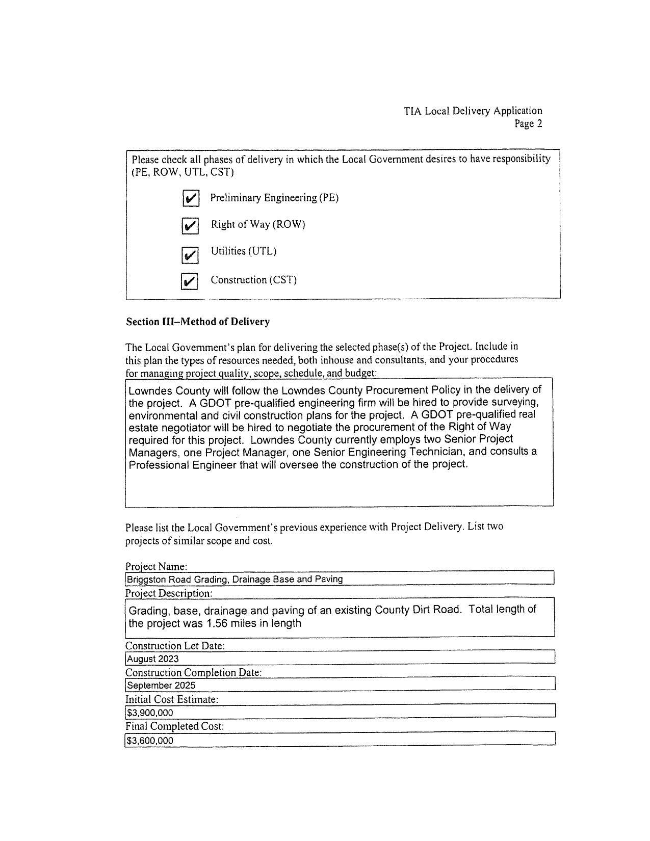 Section [fI-Method of Delivery