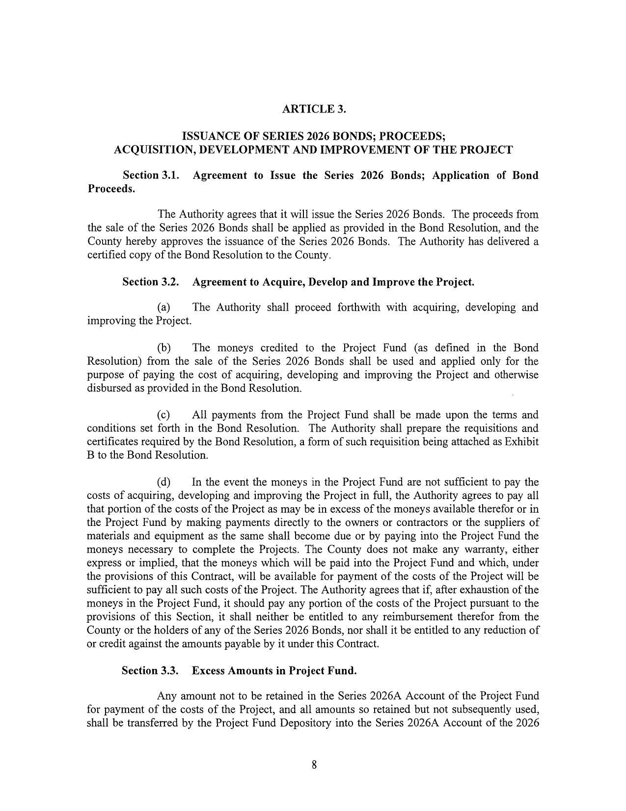Section 3.1. Agreement to Issue the Series 2026 Bonds; Application of Bond