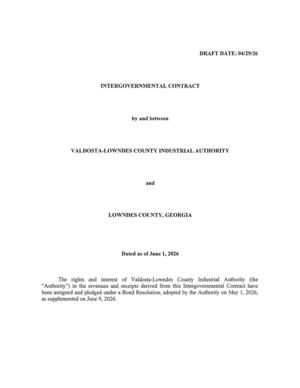 [INTERGOVERNMENTAL CONTRACT by and between VALDOSTA-LOWNDES COUNTY INDUSTRIAL AUTHORITY and LOWNDES COUNTY, GEORGIA Dated as of June 1, 2026]