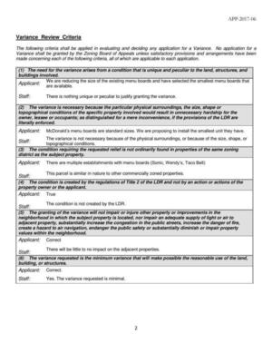 [Variance Review Criteria]