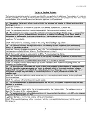 [Variance Review Criteria]